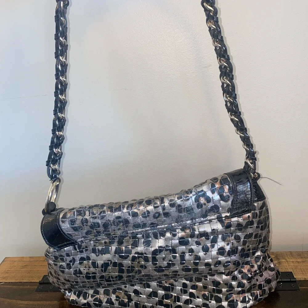 bebe Leopard Print Shoulder Bag with Black Trim